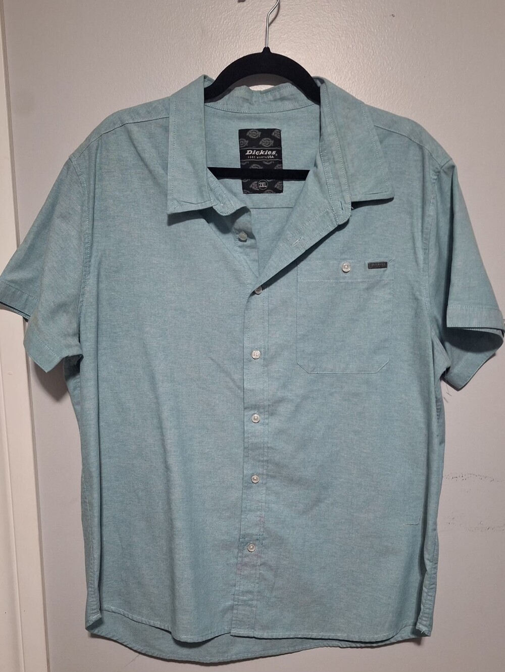 2XL Dickies Men’s Short Sleeve Button-Down Shirt - Light Blue